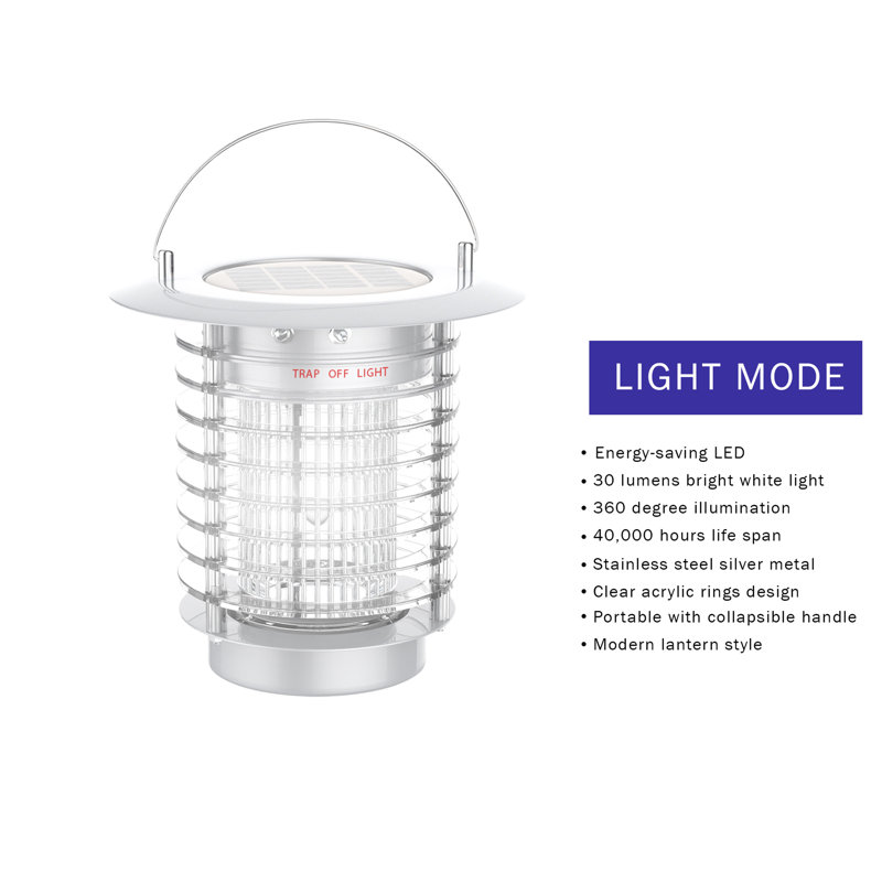 Pure Garden Silver Solar Powered LED Outdoor Bug Zapper Lantern